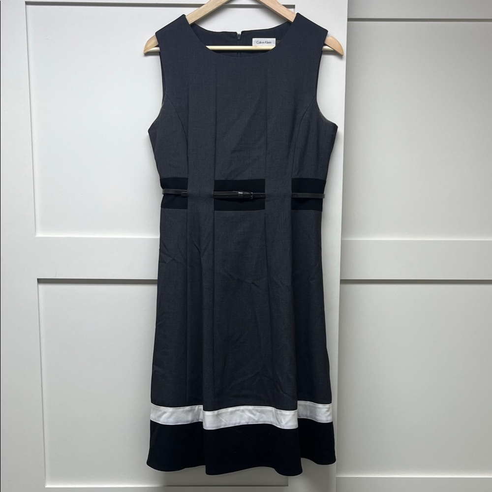 Calvin Klein Gray and White Midi Dress